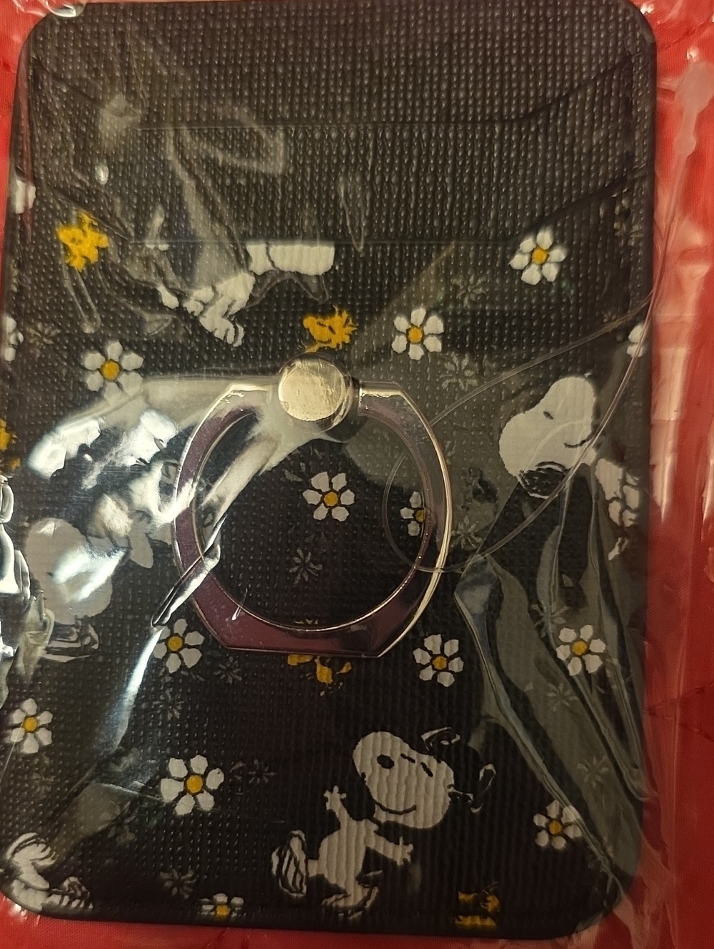 Peanuts Black Floral Phone Ring Wallet with Snoopy & Daisy Motif